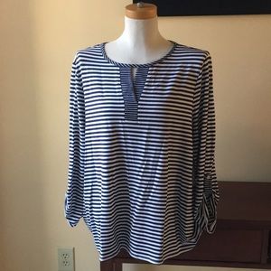 NWT!! Chico’s “Kings Navy” Stripe Split Neck Top